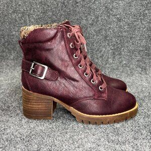 Carlos Santana Gibson Ankle Boots Women's 7.5 Maroon Lace Up Block Heel Booties